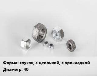 Гайка глухая, с цепочкой, с прокладкой D=40, шт цена от 69.75 Тг / кг, где купить, условия доставки в Алматы и Алматинской области
